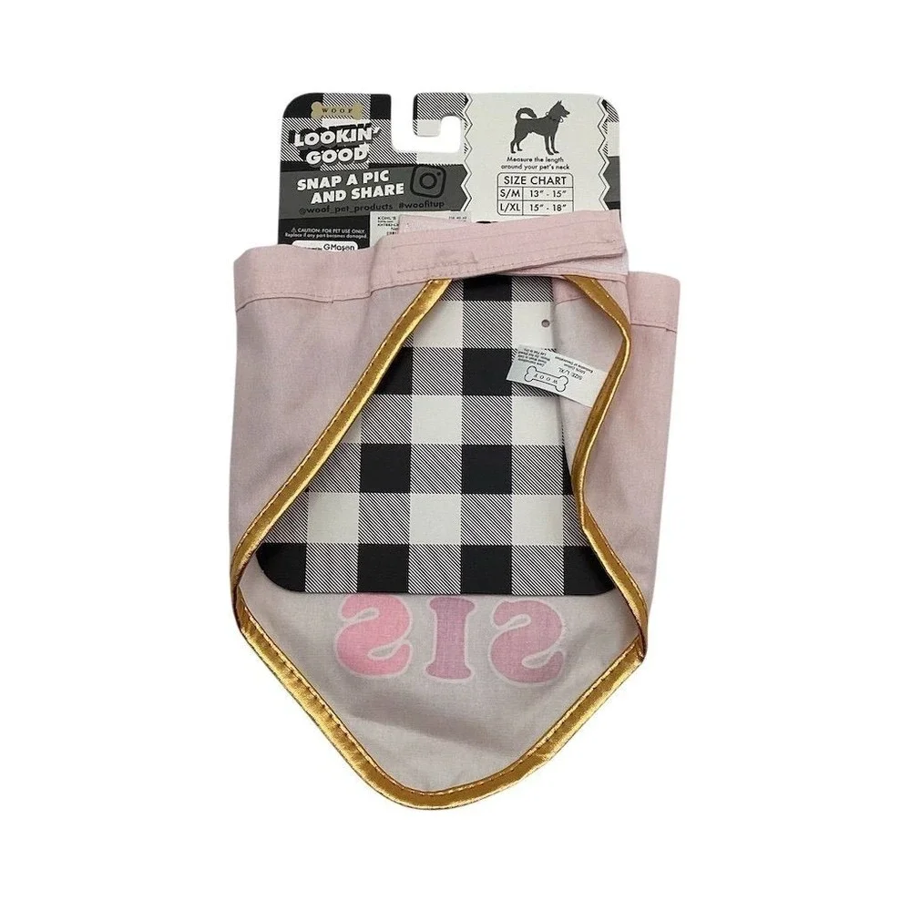 New Big Sis Dog Bandana L Pink with Gold‎ Trim Stylish Accessory